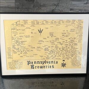 Pennsylvania Breweries Framed Map Print - Yellow & Black